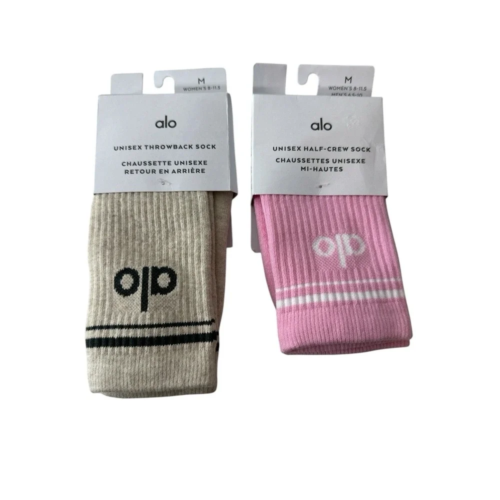 New‎ ALO Yoga Unisex Throwback Socks Size M 2 Pairs Pink Beige